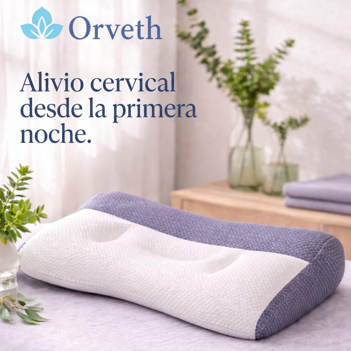 Almohada Ergonómica Orveth - Alinea Cuello y Columna Para Un Descanso Pleno Sin Dolor